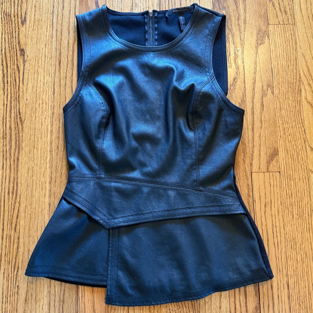 BCBG Black Faux Leather Top